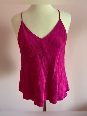 Vintage Victoria's Secret Hot Pink Floral Jacquard Satin Cami